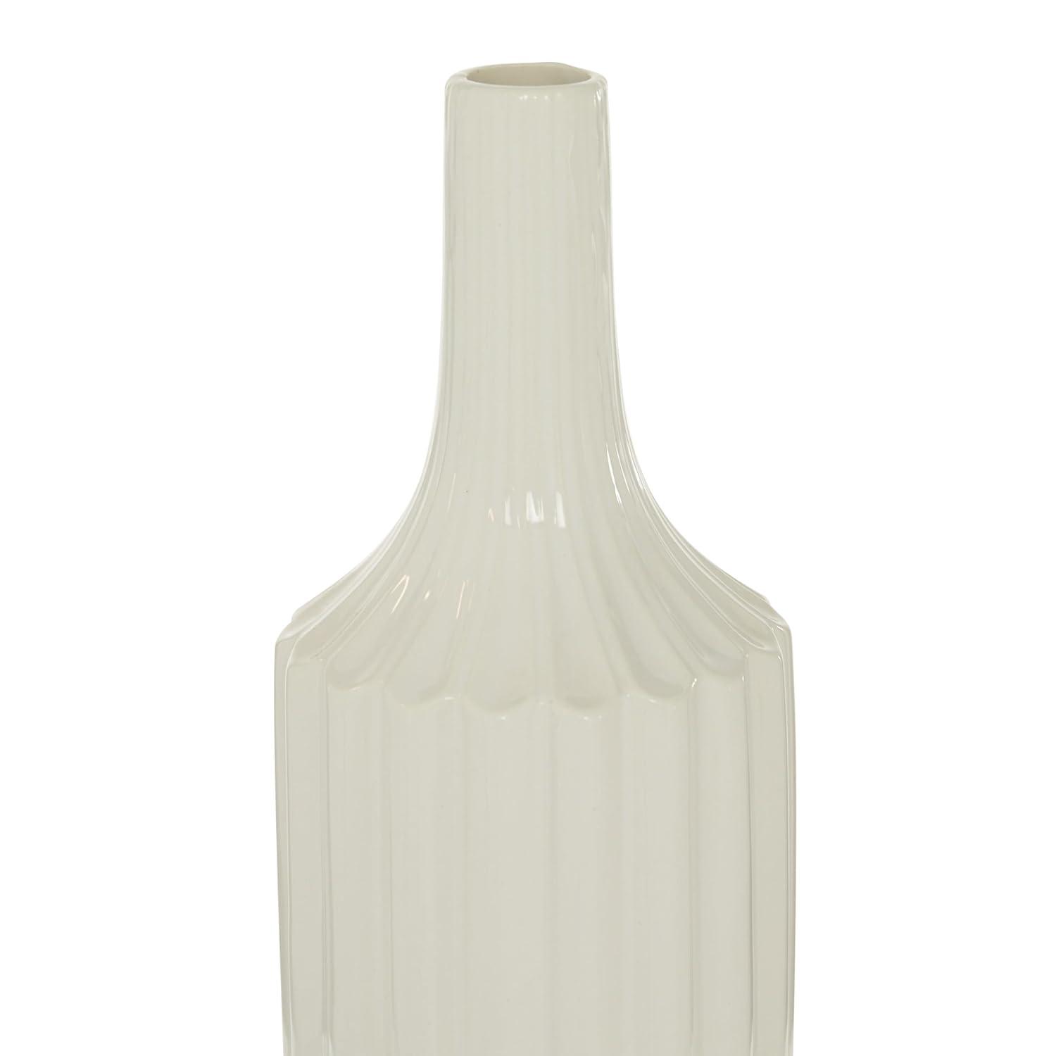 DecMode Modern Ceramic Tall White Decorative Vase with Vertical Groove Pattern 5"W x 19"H