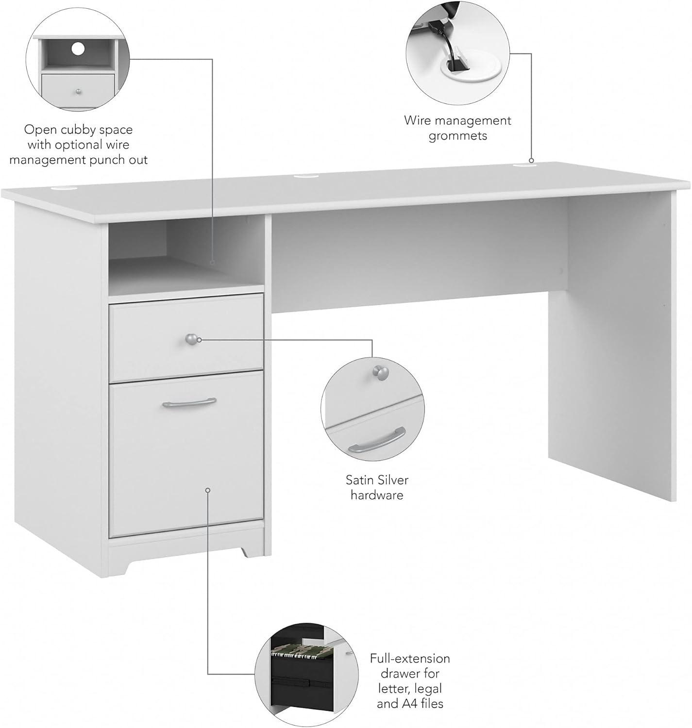 Cabot 60W Computer Desk with Drawers in White - Engineered Wood