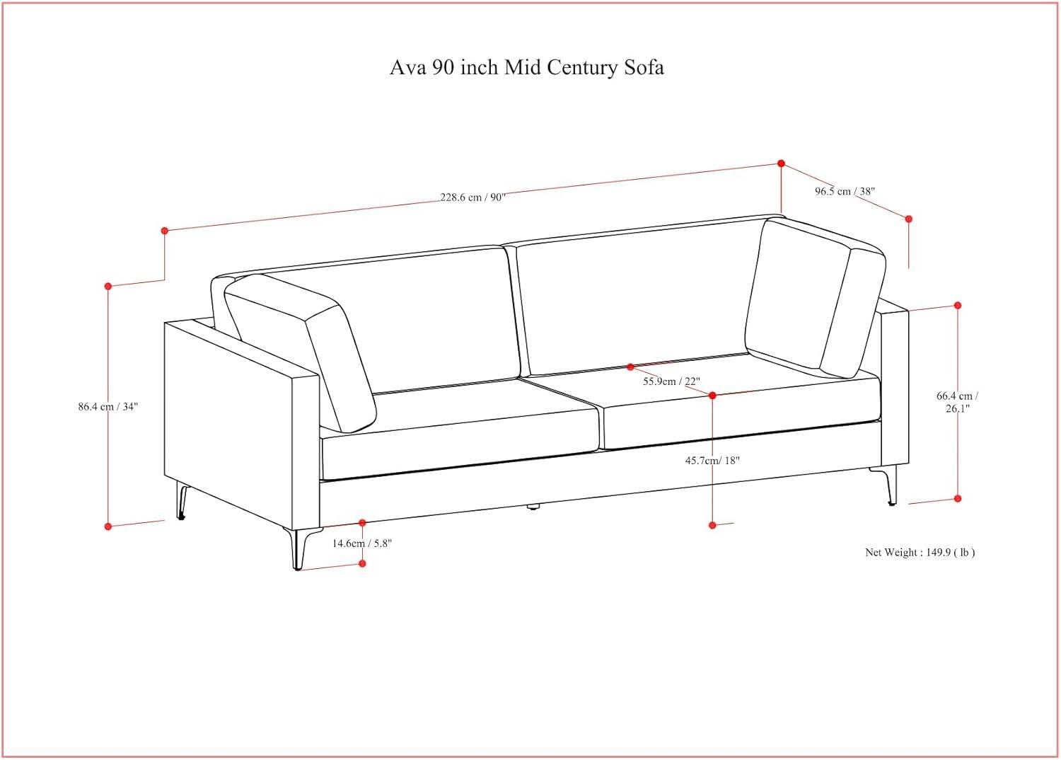 Simpli Home Ava 90-inch Sofa in Tightly Woven Performance Fabric