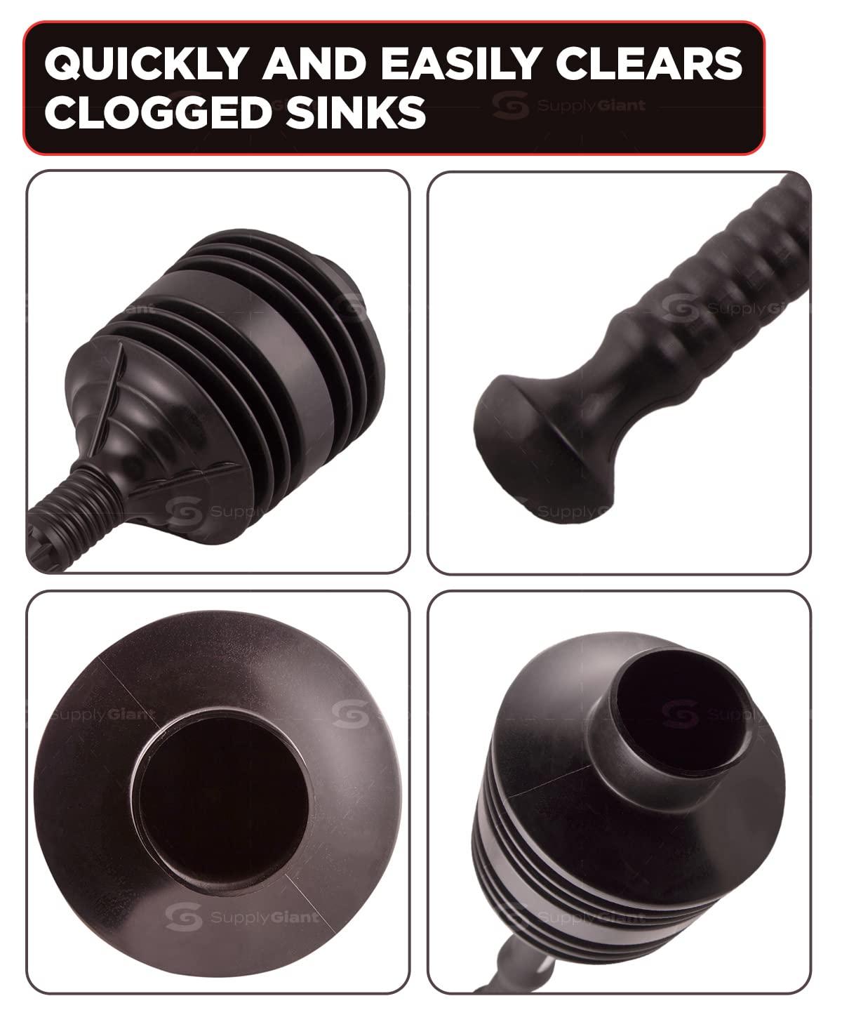 Supply Giant SU3227 Accordion Toilet Plunger, Unclogs Sinks, Toilets, and baths, with Large Bellows for Extra Powerful Plunge