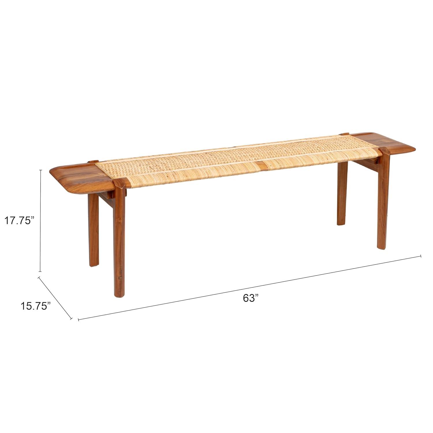 Creative Co-Op Long Teakwood and Rattan Bench, Natural