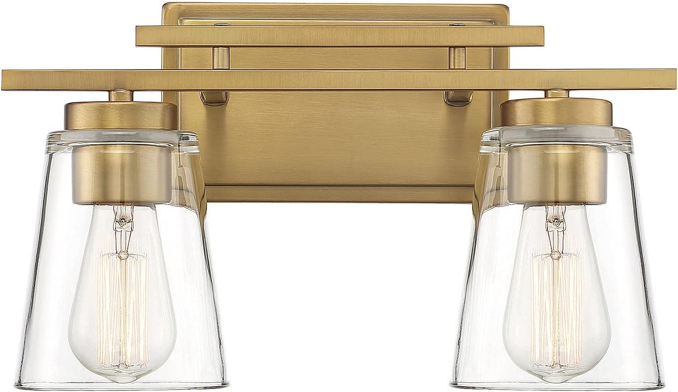 Calhoun Warm Brass 2-Light Vanity with Clear Glass Shades