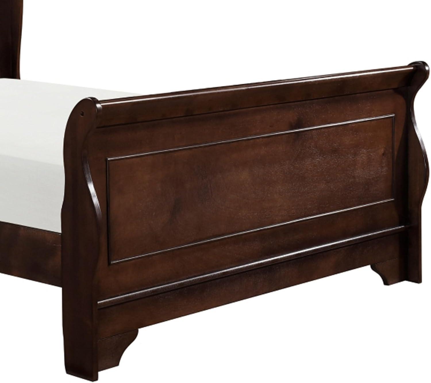 Benjara Transitional Queen Sleigh Style Bed, Dark Wood Frame, Cherry Brown Finish