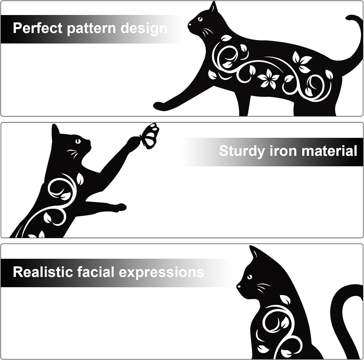 Elcoho 4 Pack Black Cat Silhouette Cute Metal Cat Garden Statues Bird Repellent Cat Decorative Garden Stakes for Yard, Garden, Lawn Outdoor Decorations