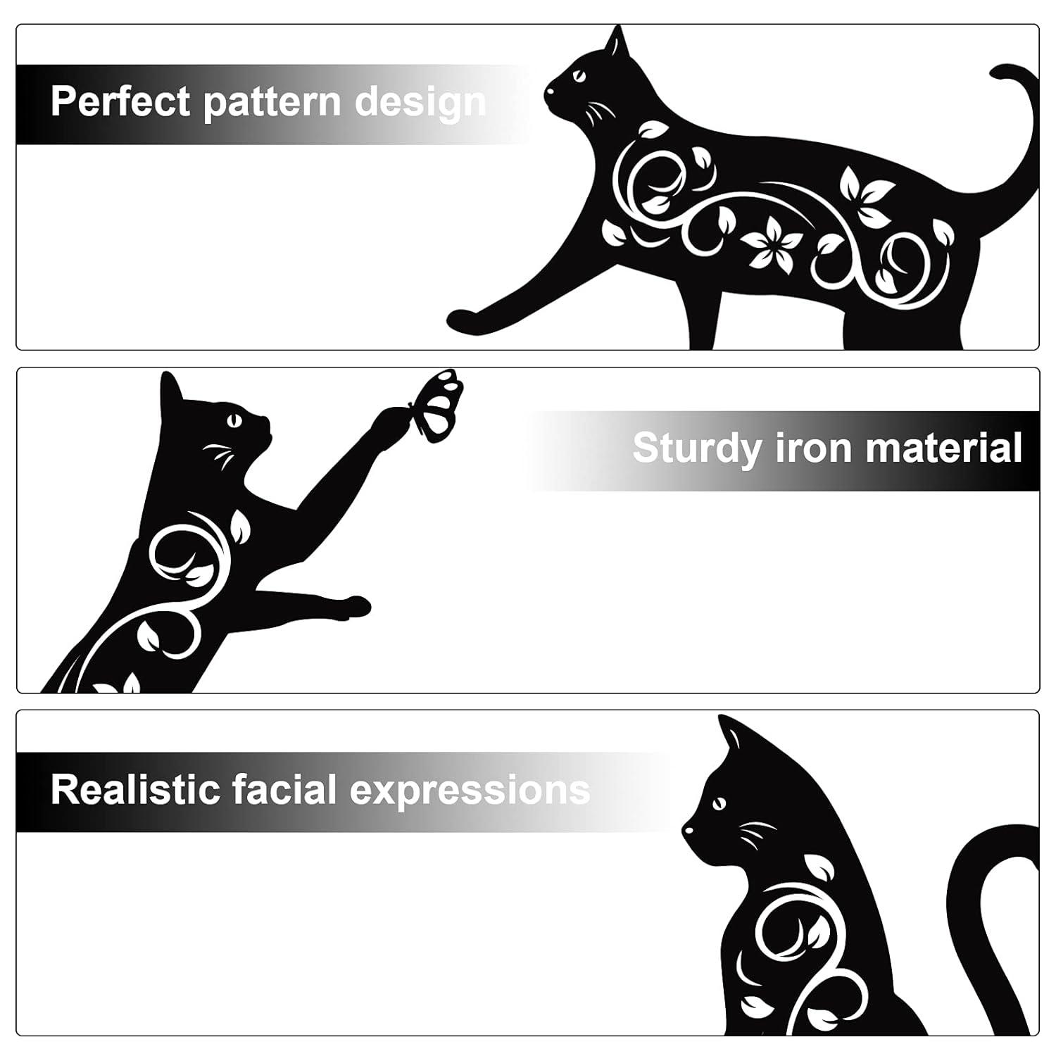 Elcoho 4 Pack Black Cat Silhouette Cute Metal Cat Garden Statues Bird Repellent Decorative Garden Stakes for Yard, Garden, Lawn Outdoor Decorations