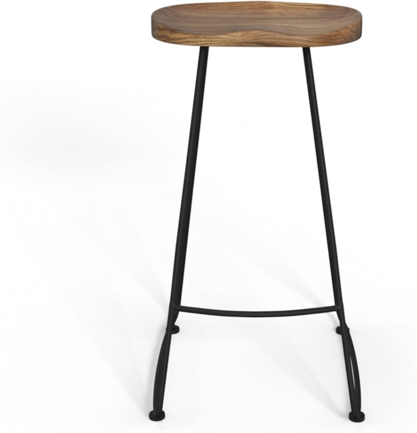 Rustic Black Elm Wood 30" Saddle Bar Stool, Set of 2