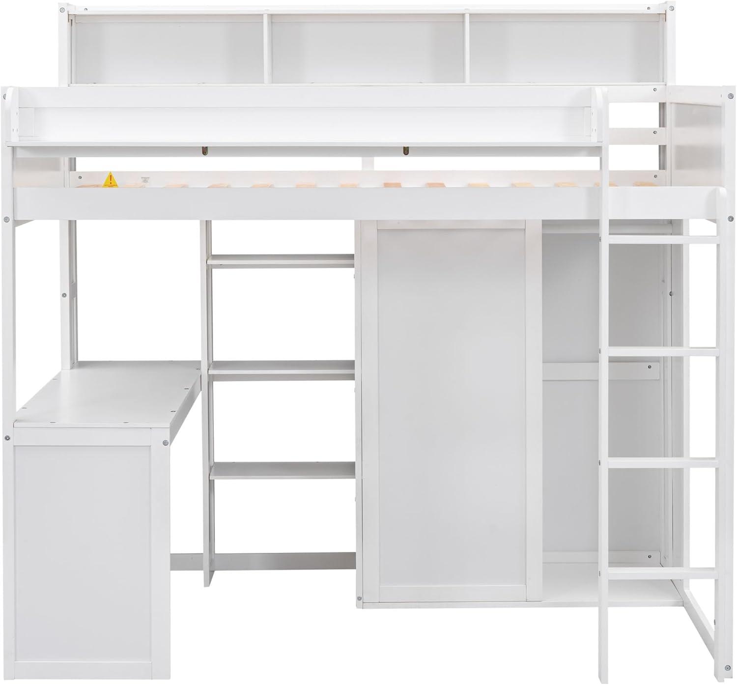 Harper & Bright Designs Twin Size Loft Bed with Storage Shelves and Wardrobe, Wood Loft Bed with Built-in Desk and Staircase for Adults Boys Girls, Space Saving