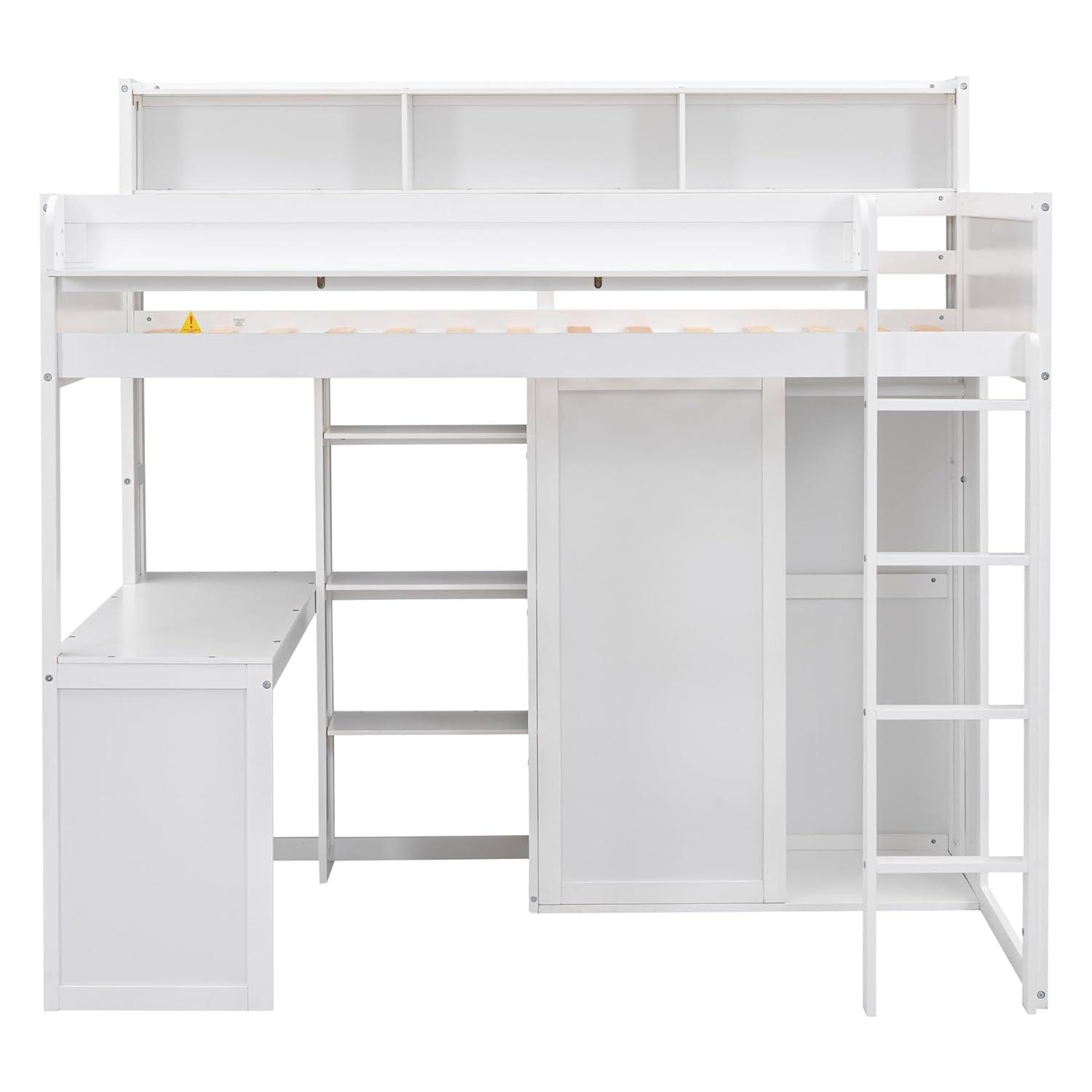 Harper & Bright Designs Twin Size Loft Bed with Storage Shelves and Wardrobe, Wood Loft Bed with Built-in Desk and Staircase for Adults Boys Girls, Space Saving