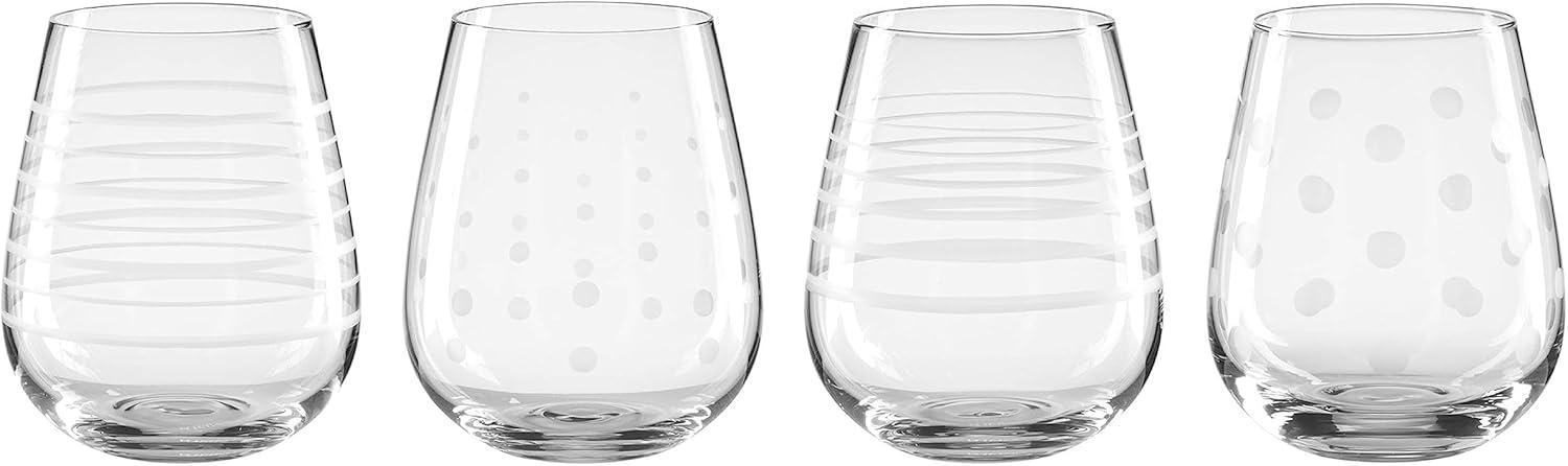 Clear Etched Stemless White Wine Glasses Set of Four