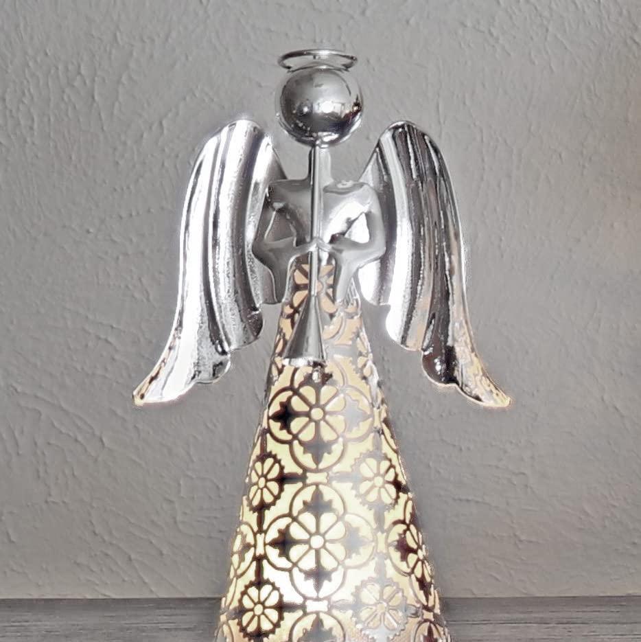 9" Pre-Lit LED Tabletop Angel Decorative Figurine Silver - Haute Décor