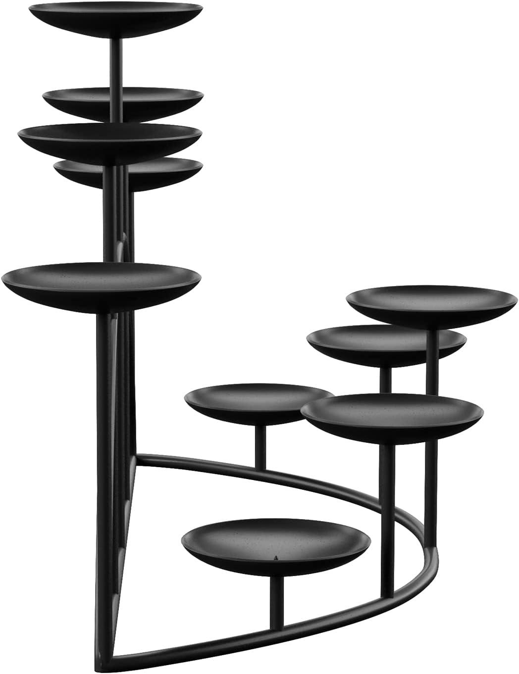 Transitional Matte Black Wrought Iron 10-Platform Candelabra