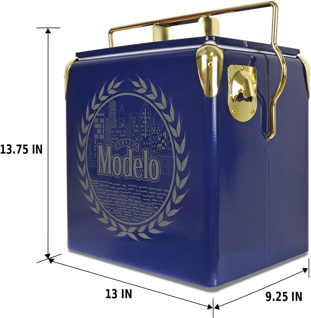 Koolatron Modelo Retro Ice Chest Cooler with Bottle Opener 13L (14 qt), Blue and Gold