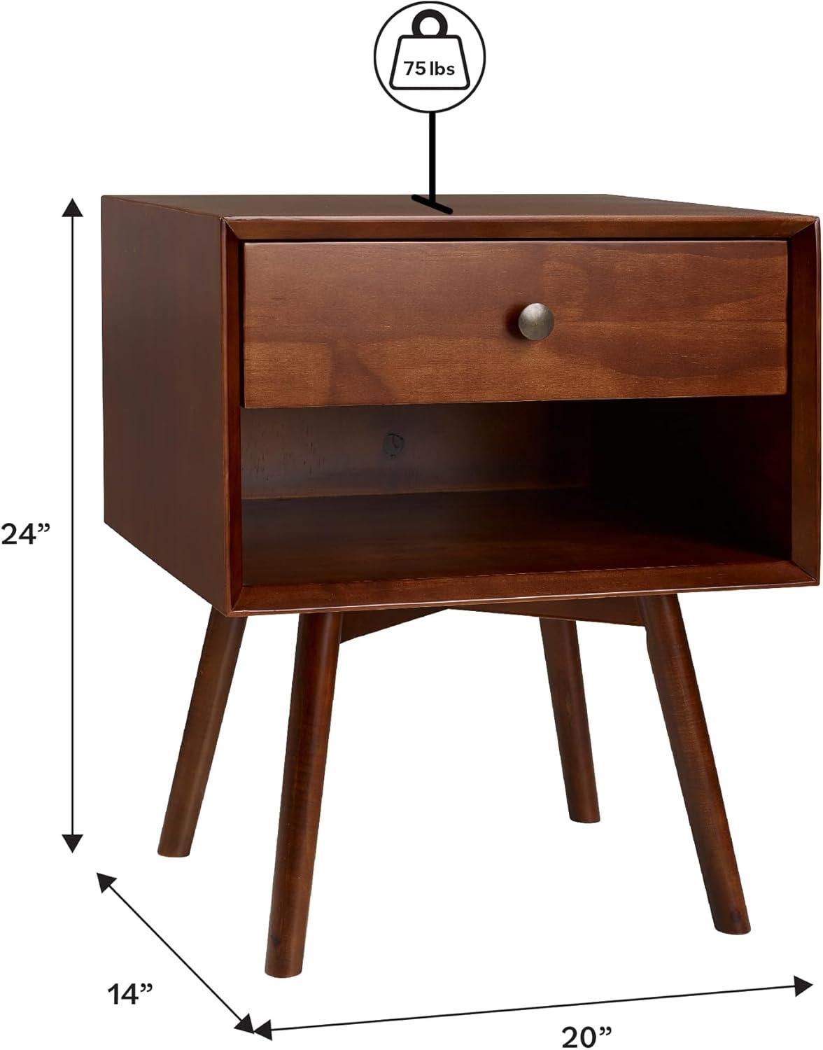 Mid-Century Modern Single-Drawer Solid Wood Nightstand - Walnut