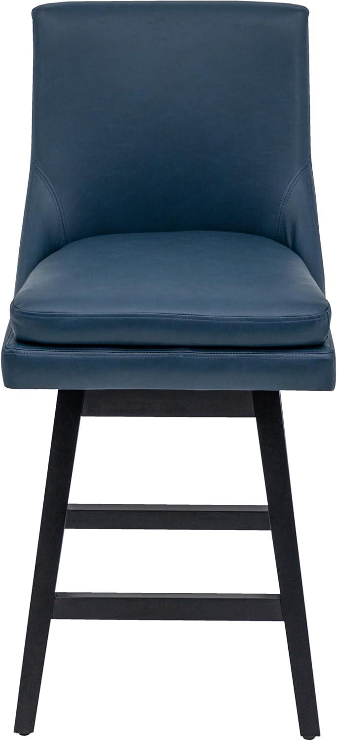 CHITA 26 inch Upholstered Swivel Fabric Counter Bar Stools with Back & Wood Legs Set of 2,Faux Leather in Navy Blue