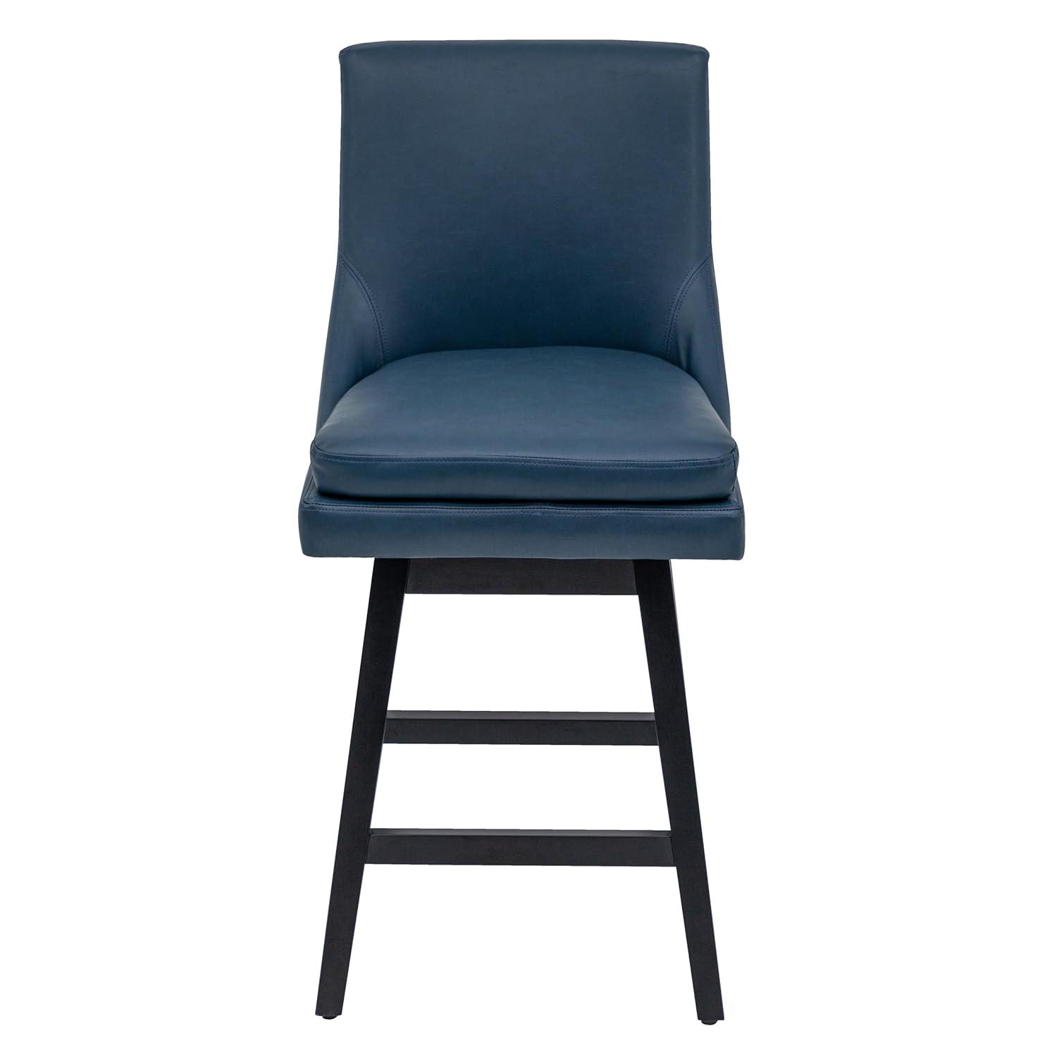CHITA 26 inch Upholstered Swivel Fabric Counter Bar Stools with Back & Wood Legs Set of 2,Faux Leather in Navy Blue