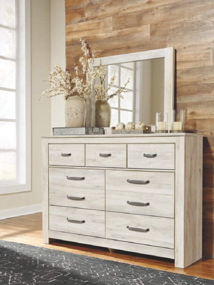 Transitional Farmhouse 7-Drawer Dresser with Mirror in White