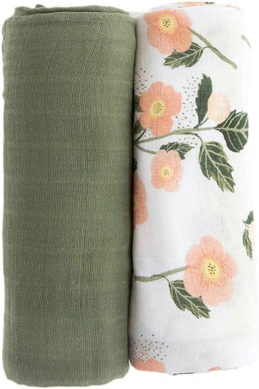 Red Rovr Organic Cotton Muslin Swaddle Blanket - Blushing Bloom - 2pk