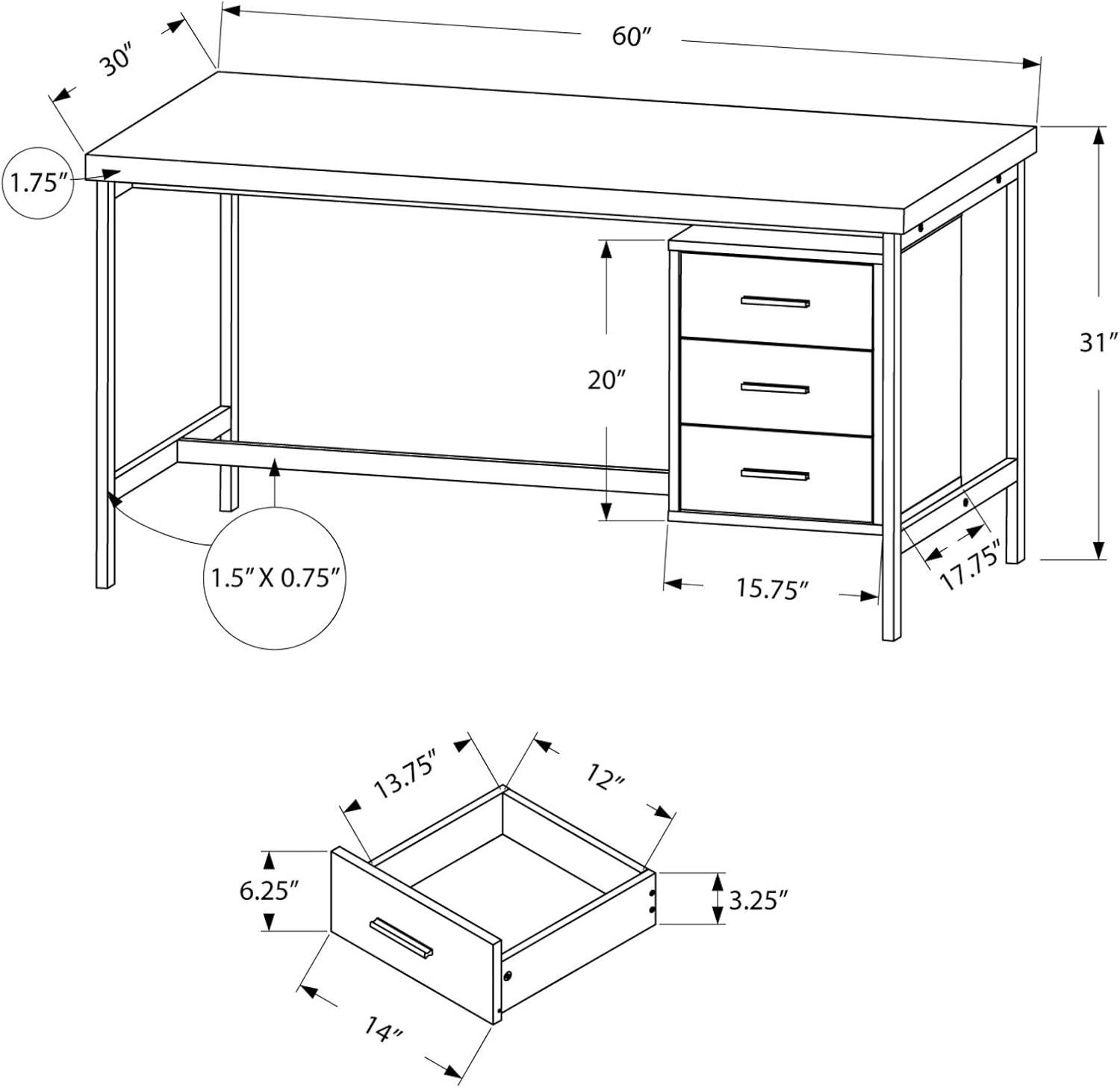 Beige Pine Wood Office Table with Silver Metal Legs