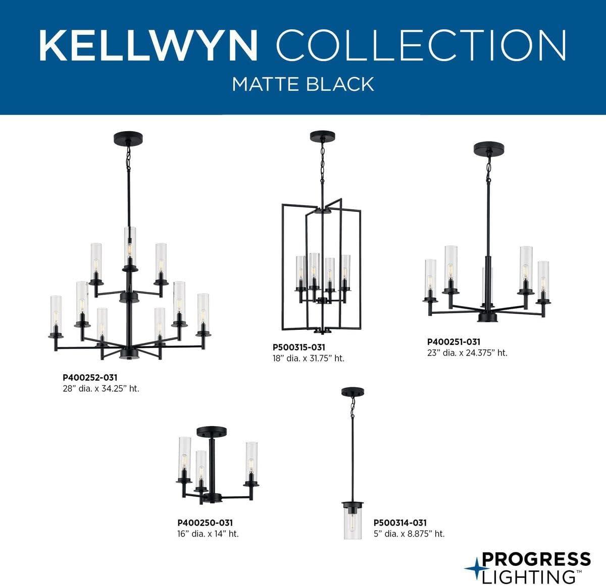 Progress Lighting, Kellwyn Collection, 1-Light Mini-Pendant, Matte Black, Clear Glass Shade