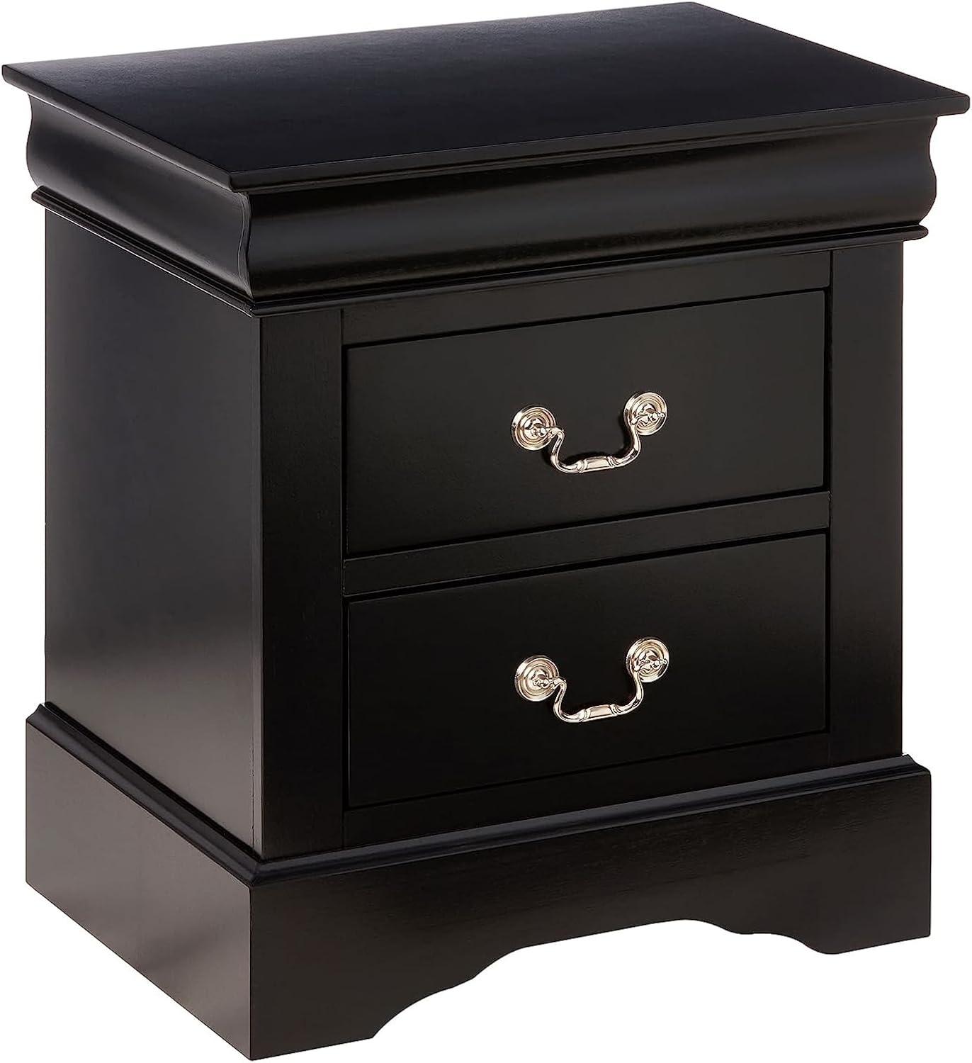 Louis Philippe III Classic Black 2-Drawer Nightstand