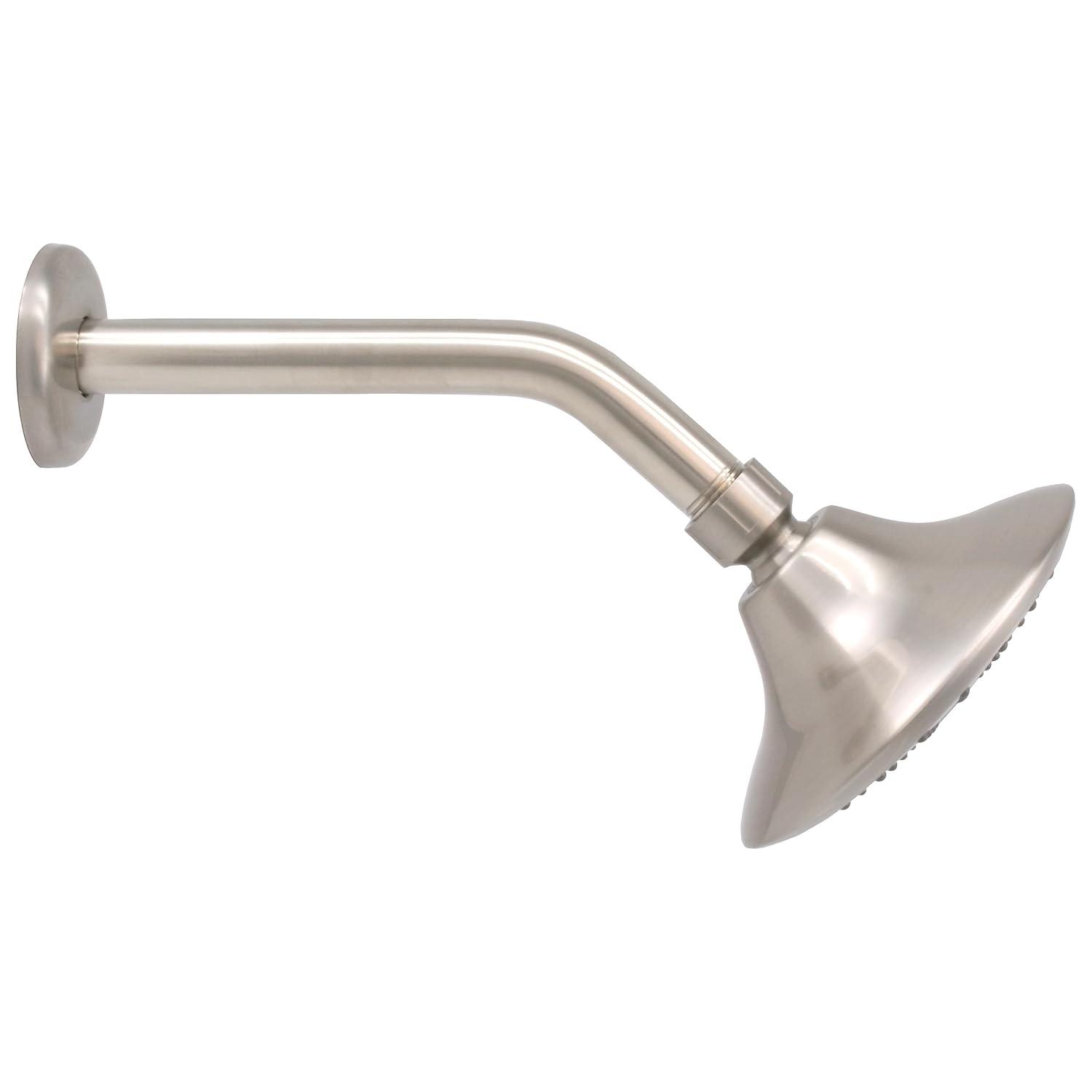 Westbrass CO561-07 5" Round Thin 5-Function Adjustable Spray Shower Head with 8" Wall Mount Arm, Satin Nickel