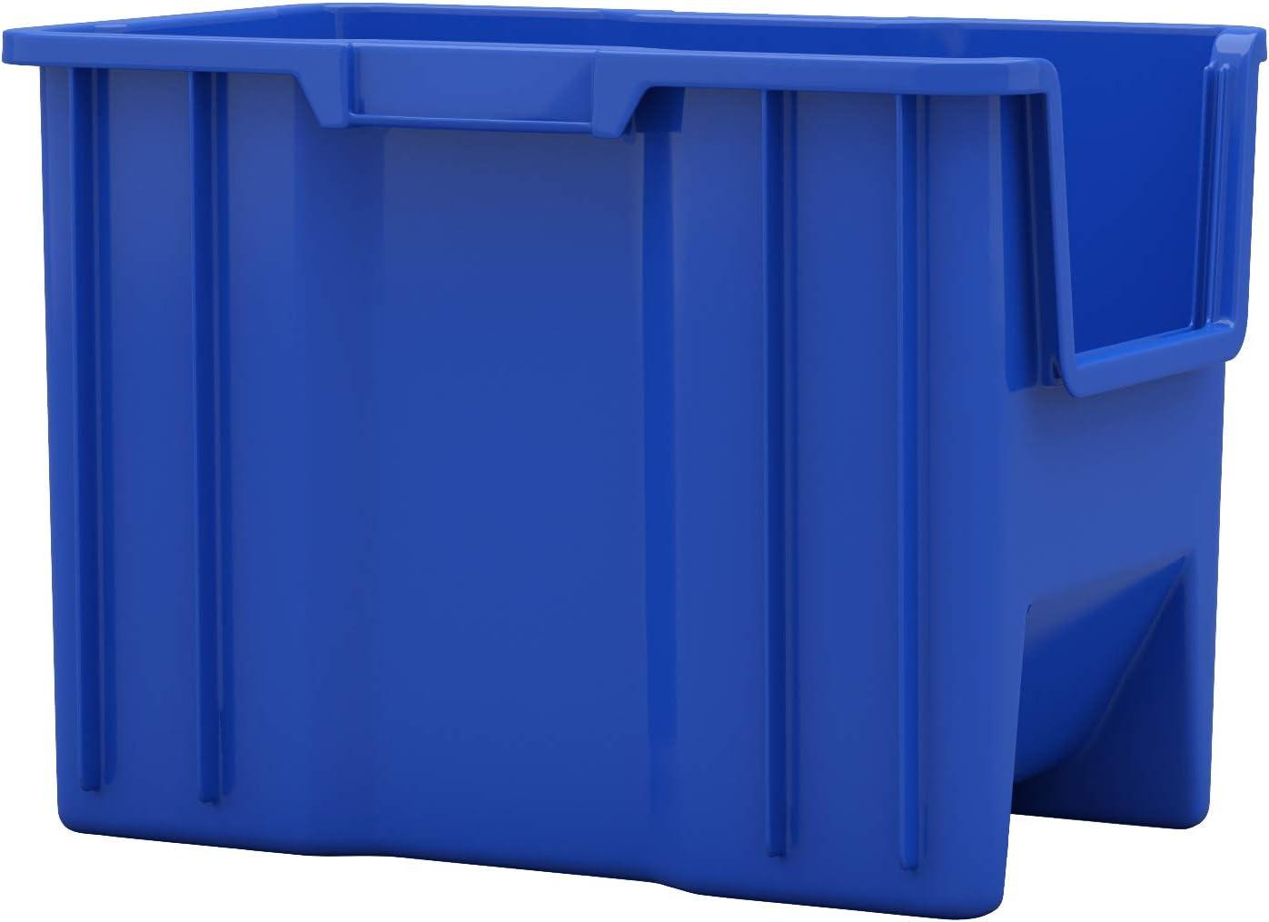 Akro-Mils Stak-N-Store 13014 Large Storage Bins Stackable Heavy Duty Containers, 17.5"x11"x12.5", Blue, 4-Pack