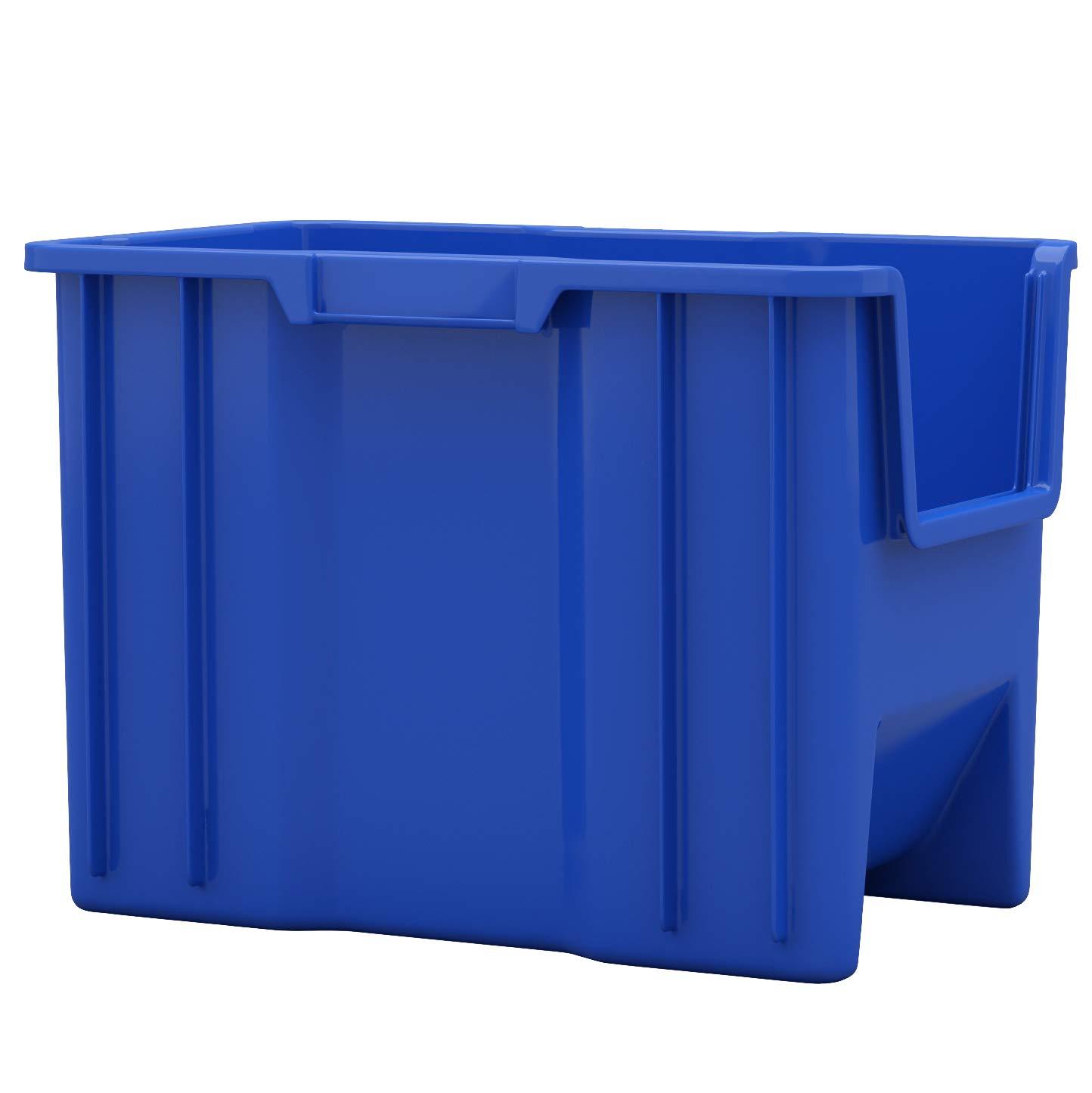 Akro-Mils Stak-N-Store 13014 Large Storage Bins Stackable Heavy Duty Containers, 17.5"x11"x12.5", Blue, 4-Pack