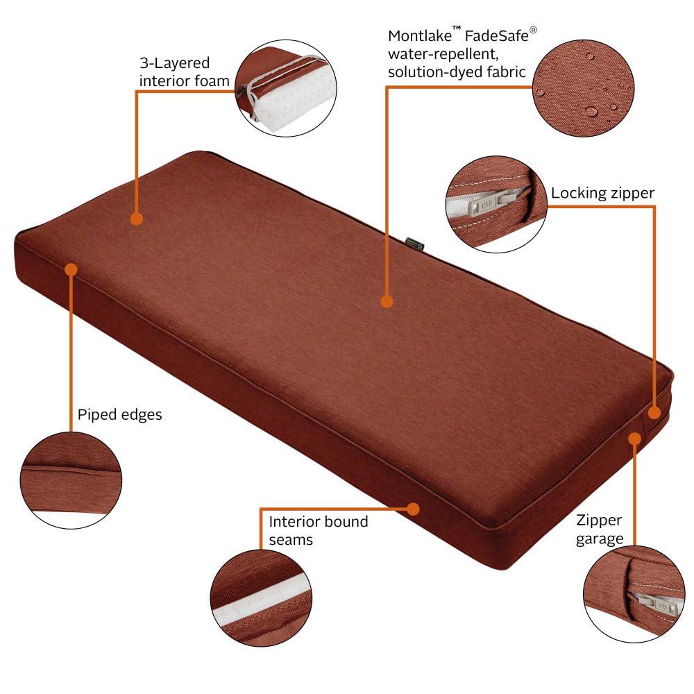 Classic Accessories Montlake FadeSafe Water-Repellent 48 x 18 x 3 Inch Outdoor Bench Cushion, Heather Henna