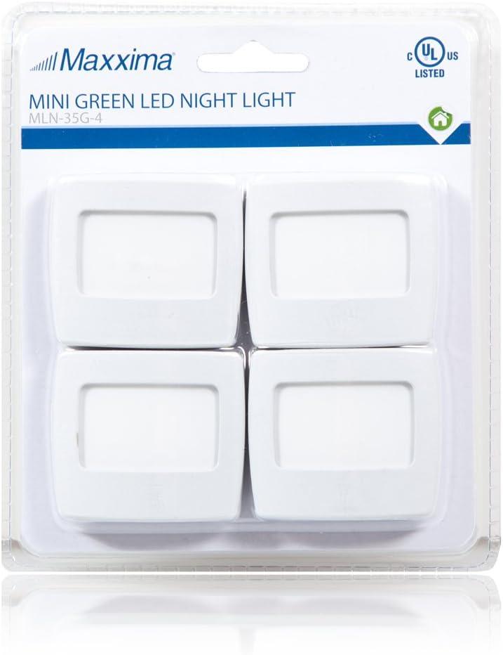 Maxxima Mini Green Always On LED Night Light - Ideal Plug-in Lighting for Bedrooms, Bathrooms, Kitchens, Kids' Nursery, Hallways, Stairs or Any Dark Room or Space at Home  - 4 Pack