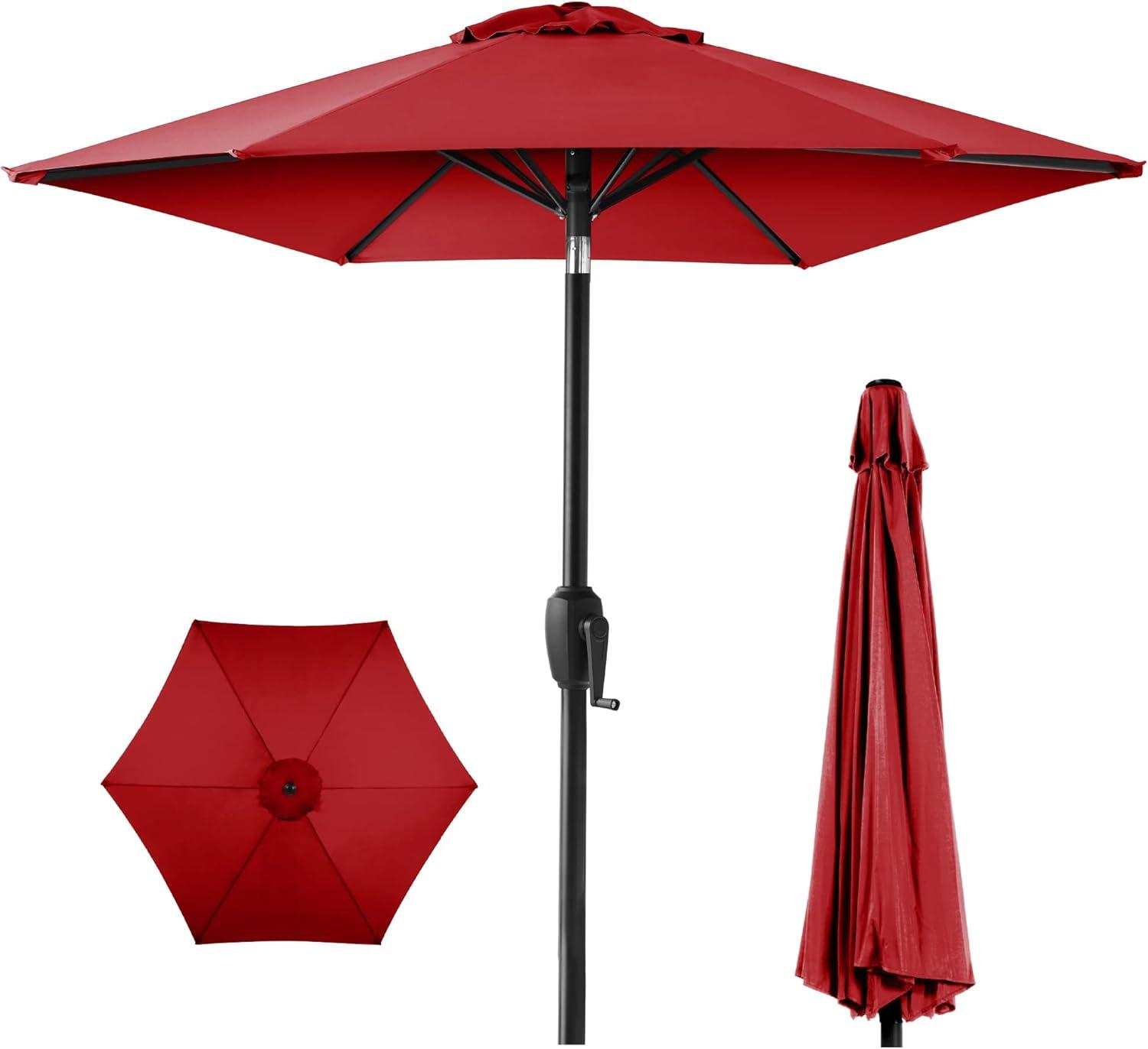 Best Choice Products 7.5ft Heavy-Duty Outdoor Market Patio Umbrella w/ Push Button Tilt, Easy Crank, Red