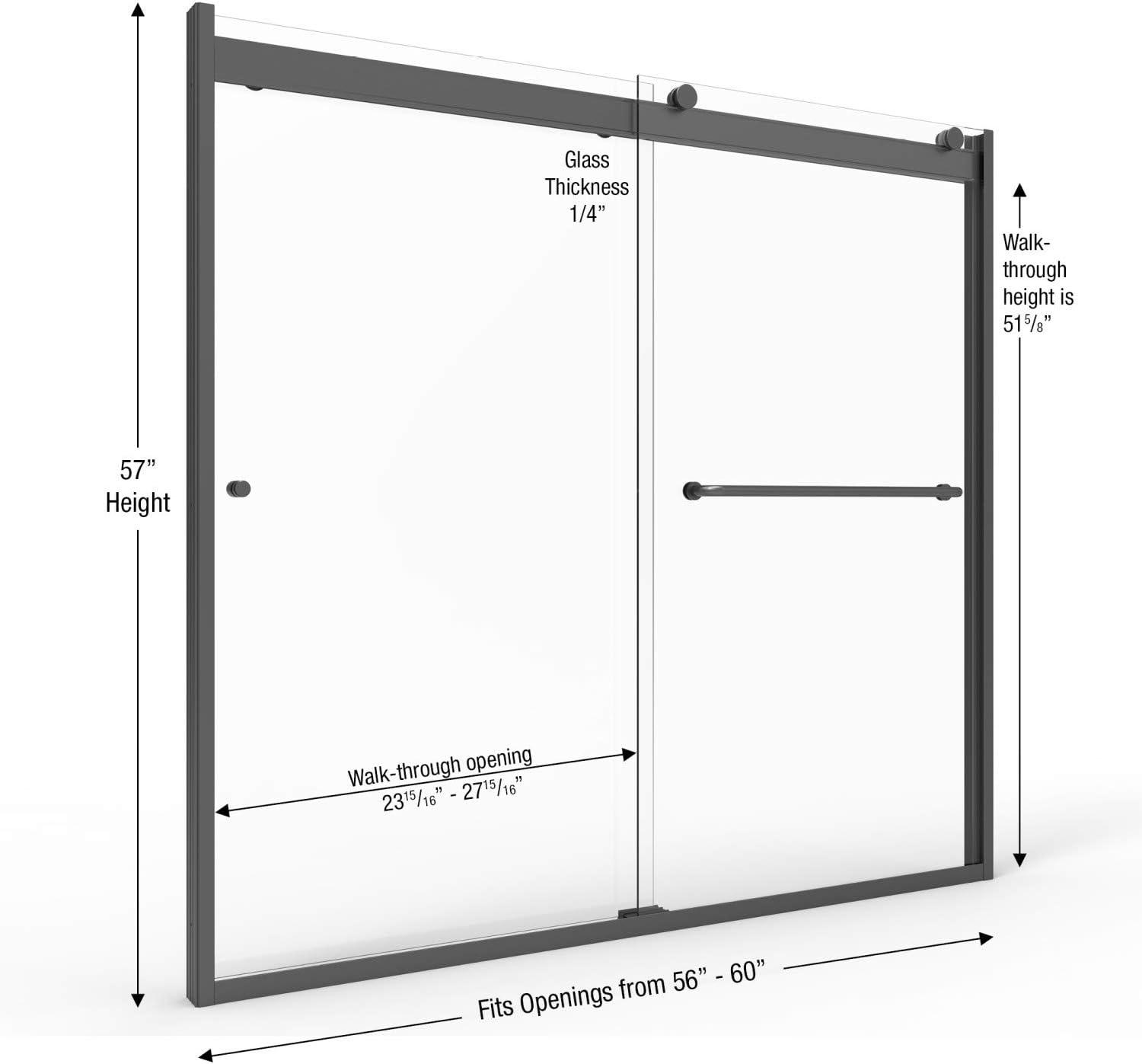 Rotolo 56" W x 57" H Bypass Semi-Frameless Tub Door