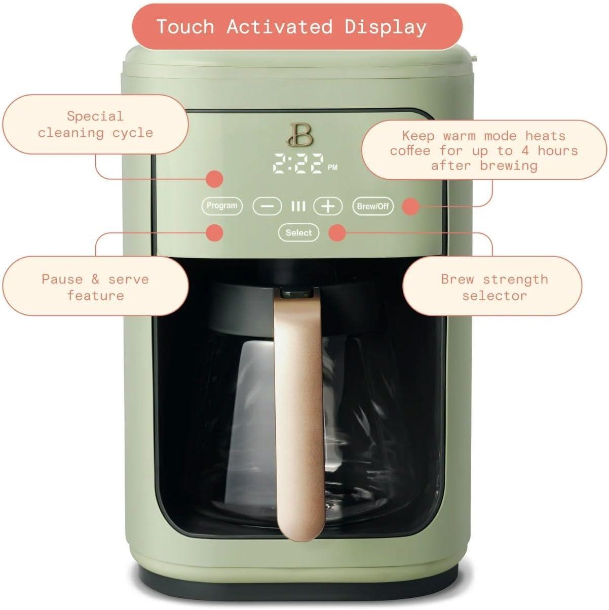 Beautiful 14-Cup Programmable Drip Coffee Maker with Touch-Activated Display, Sage Green by Drew Barrymore