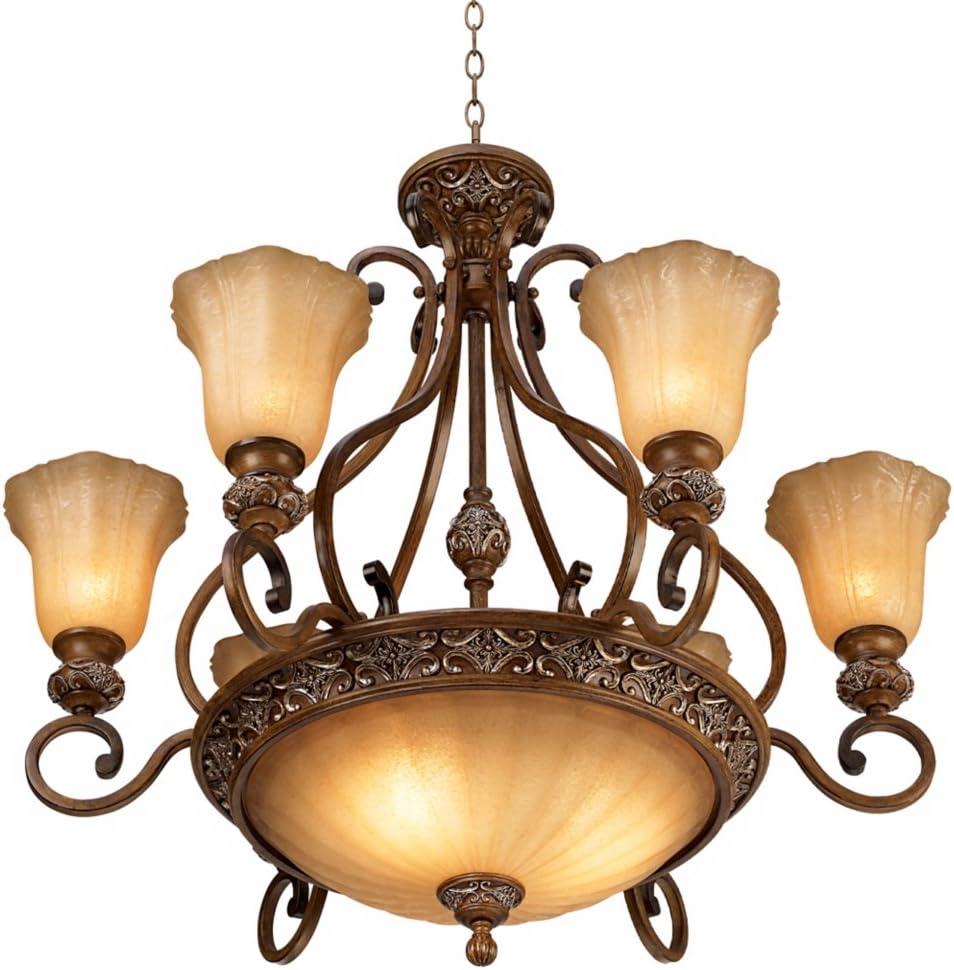 Kathy Ireland Sterling Estate Golden Bronze Chandelier 34 1/2" Wide Rustic Champagne Bowl Shade 9-Light Fixture for Dining Room House Kitchen Island