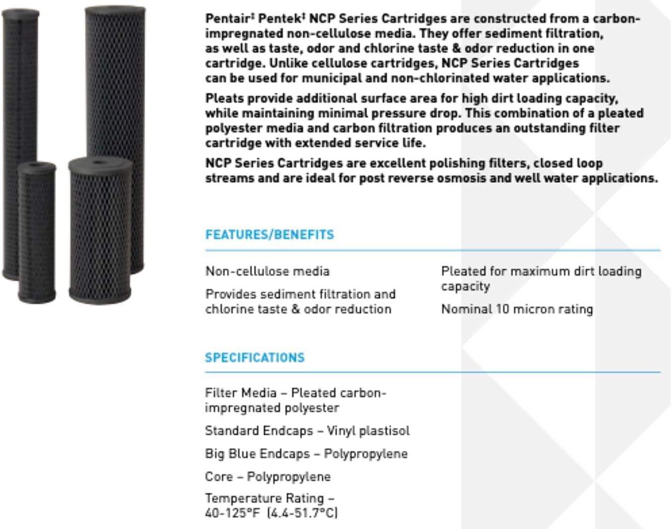 Pentair Pentek NCP-BB 10" Big Blue Whole House Carbon-Impregnated Polyester Sediment, Taste & Odor Water Filter - 10 Micron