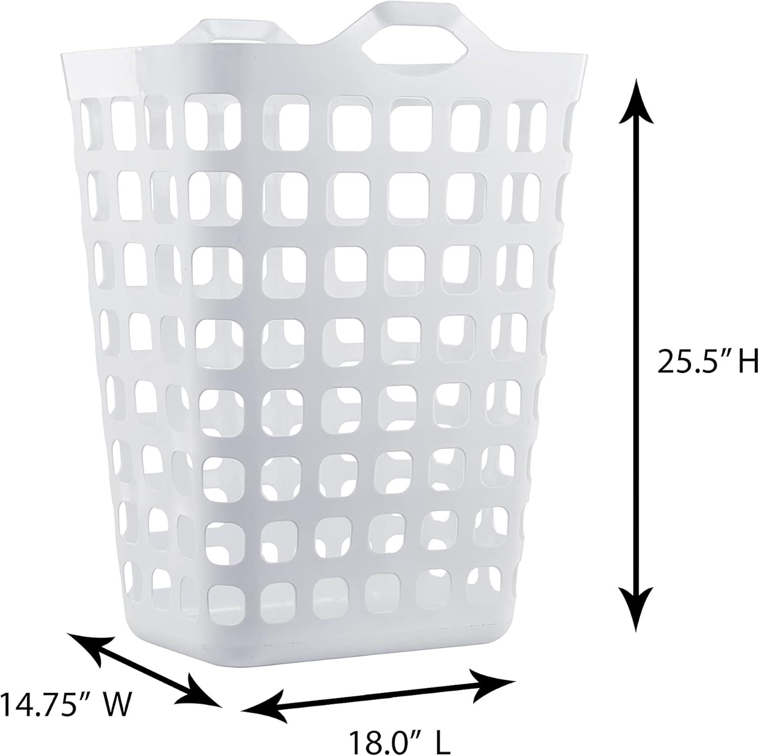 Flex Hamper with V-Shaped Dual Handles, Pack of 1, Carrying Comfort and Strength, Two Bushel Capacity Holds Up to 3 Loads of Laundry, Fully Ventilated, White