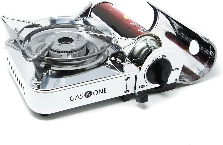 GasOne Emergency Gear Camping Mini Butane Portable Gas Stove with Carrying Case, Stainless Steel, White, GS-800