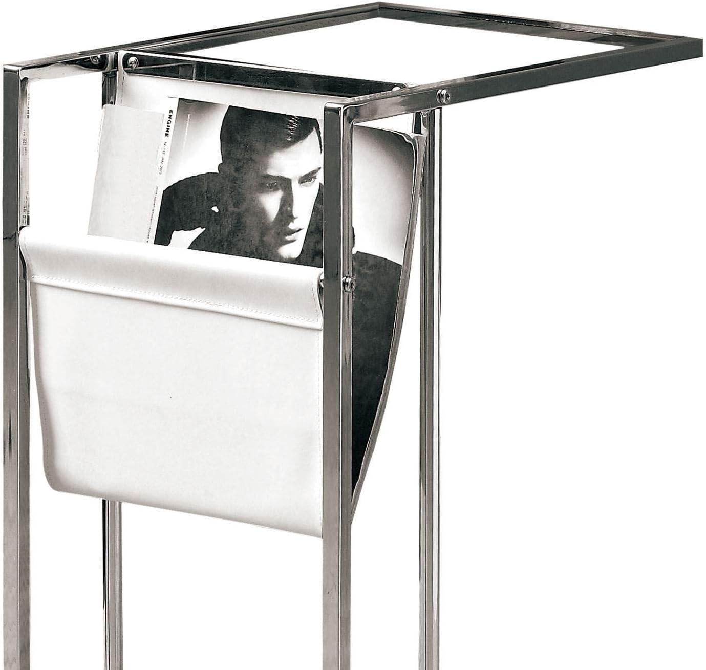 White/Chrome Metal Accent Table with Magazine Holder