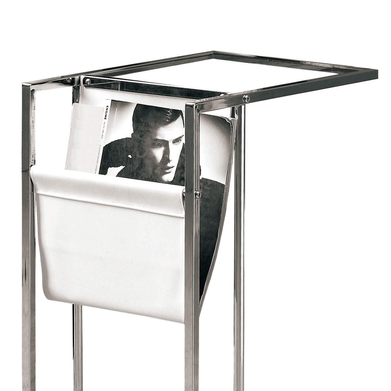 White/Chrome Metal Accent Table with Magazine Holder
