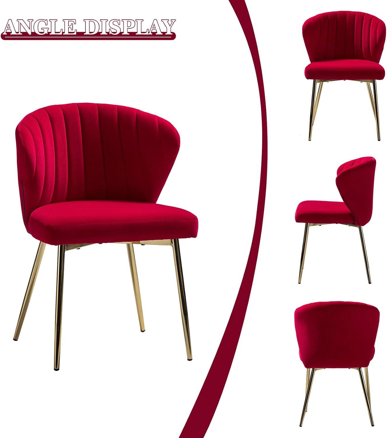 Velvet Wingback Accent Chair Upholstered Dining Chairs Tufted Gold Metal Legs Home Kitchen Living Room Red