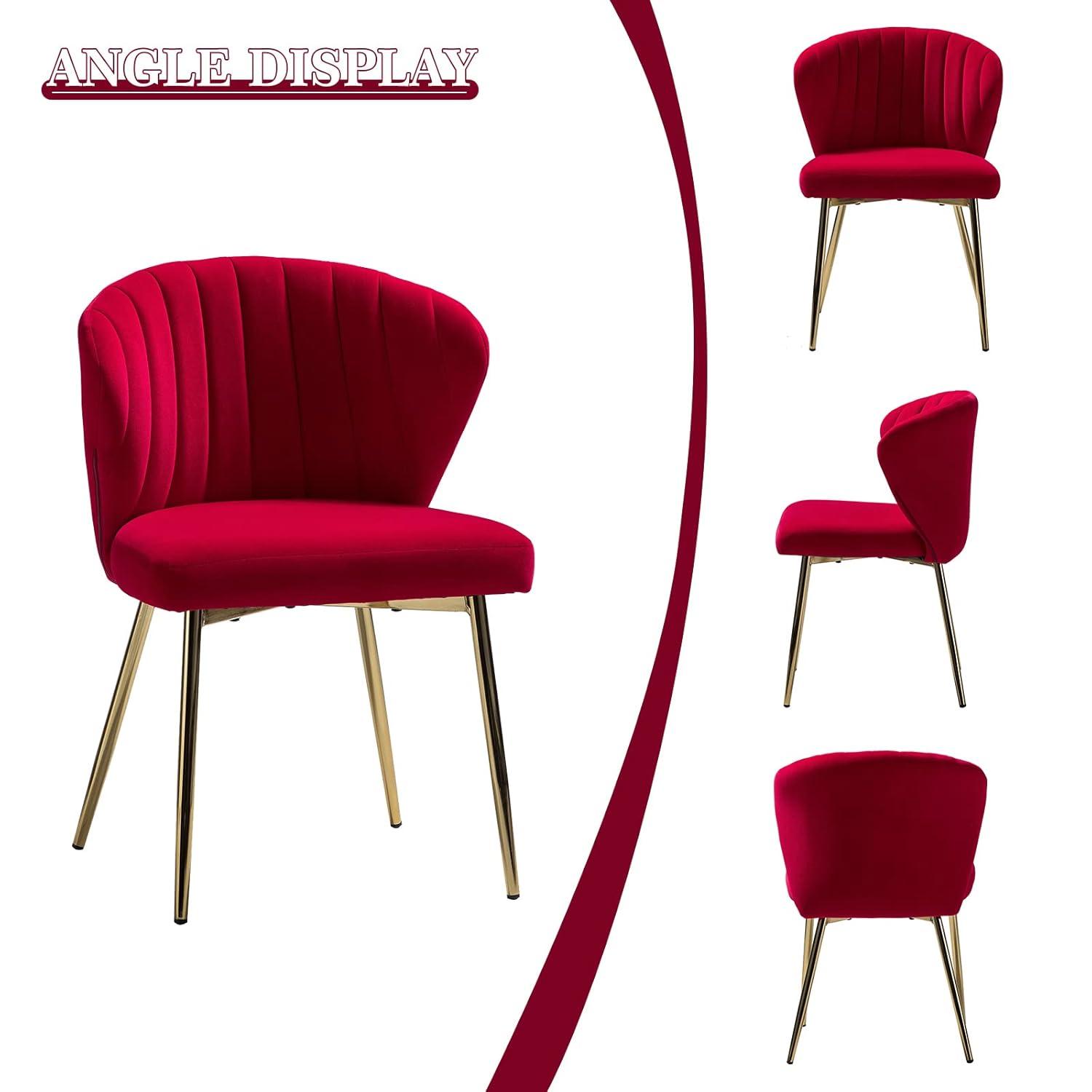 Velvet Upholstery Comfy Dining Chair Accent Channel Tufted Metal Legs Home Living Room Bedroom Kitchen Red