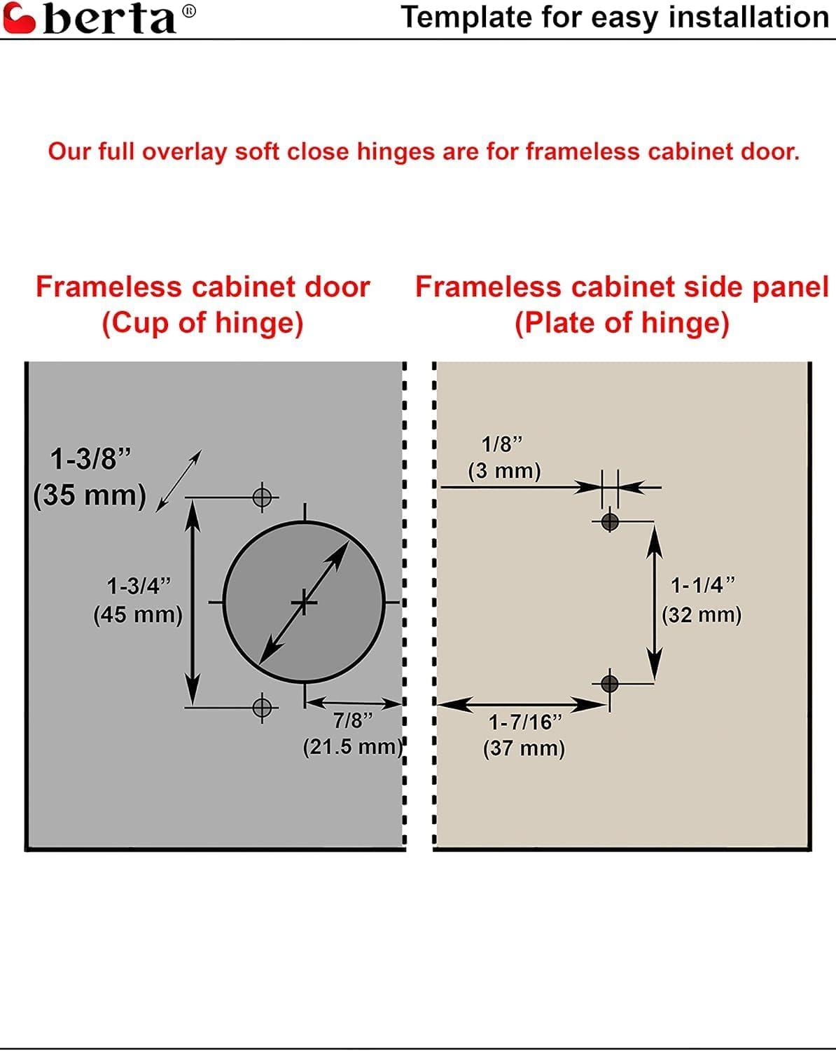 110 Degree Full Soft Close Frameless Overlay Hinge (Set of 2)