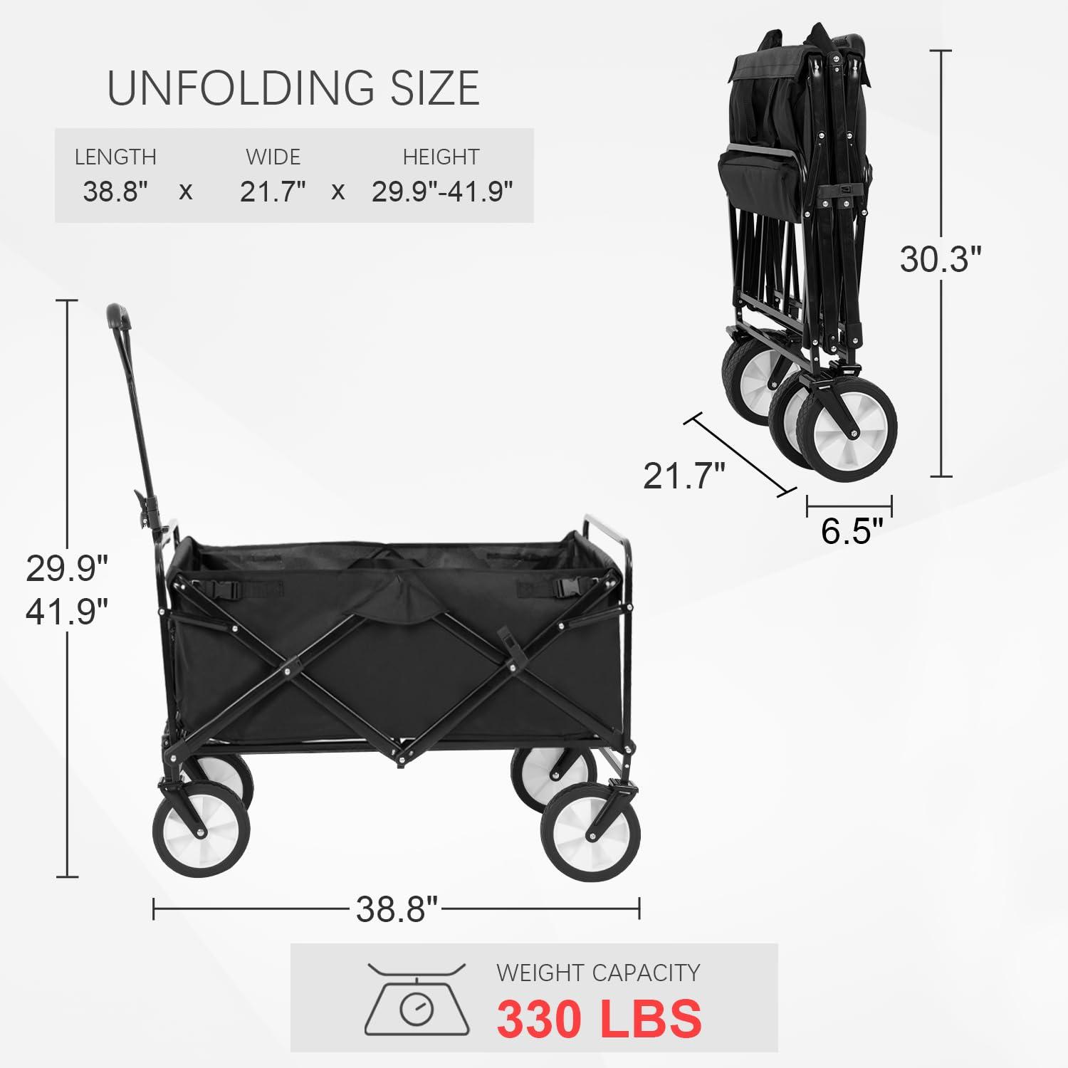 FDW Collapsible Wagon Folding Wagon Garden Cart with Large Capacity, Black