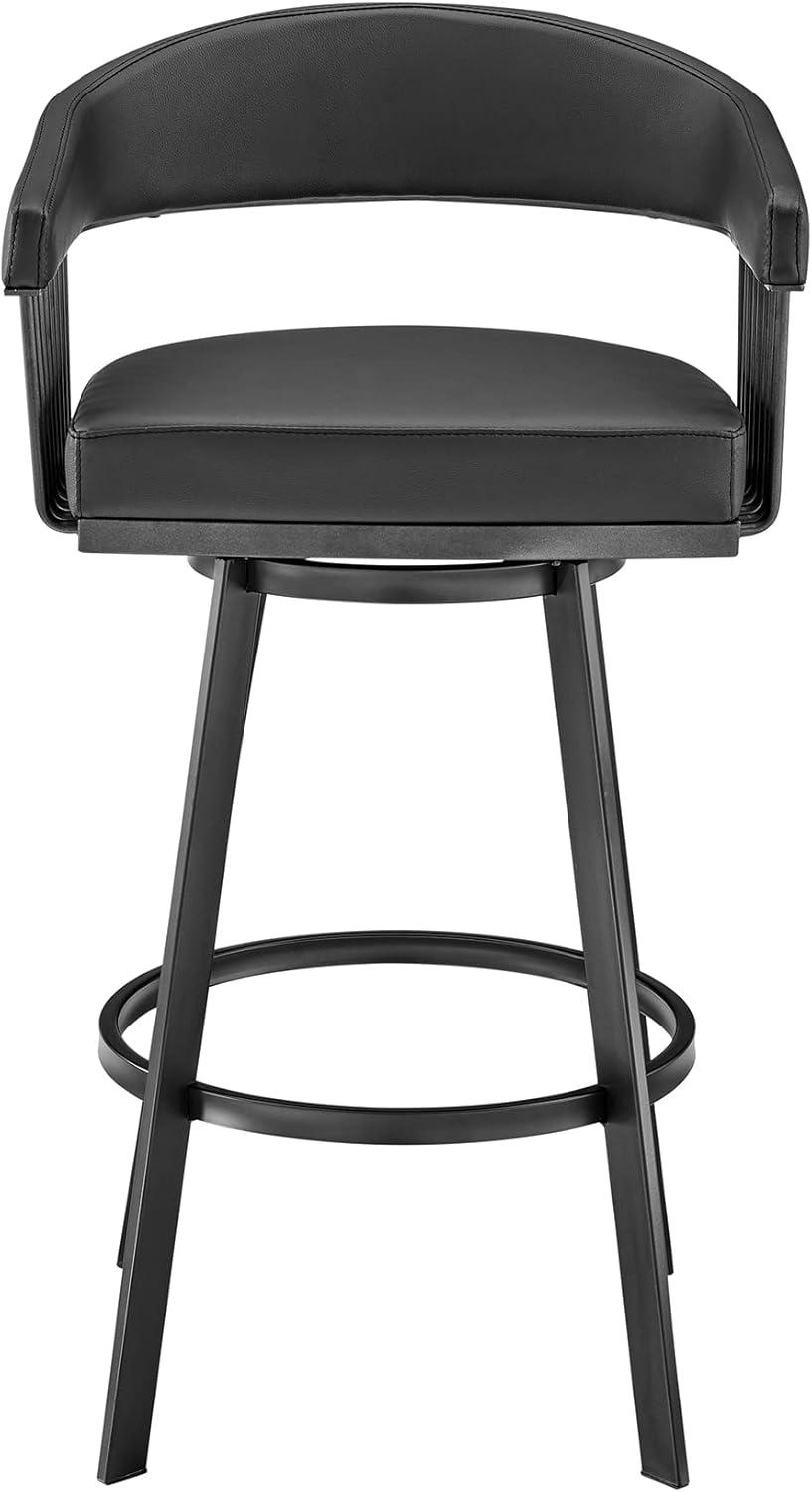 Chelsea 25" Black Metal Swivel Bar Stool with Faux Leather