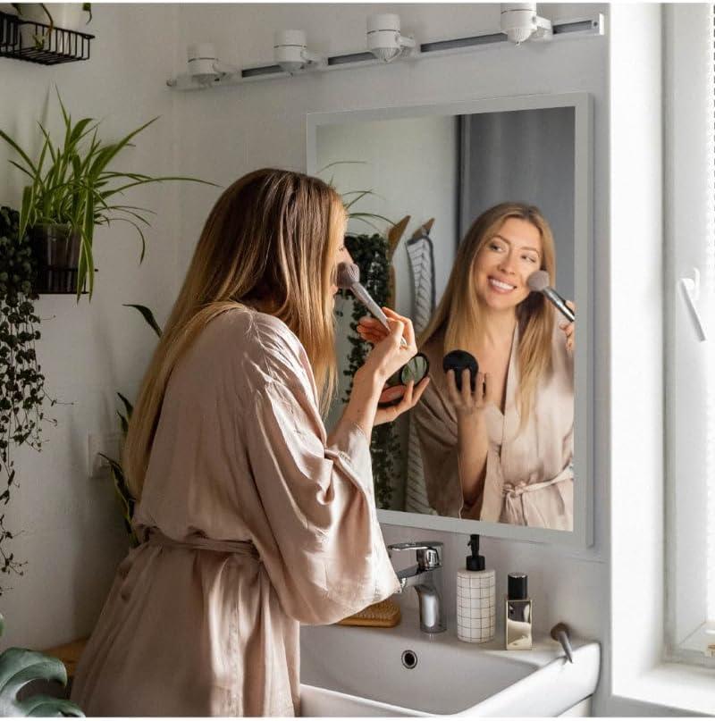 Head West Brushed Chrome Framed Bathroom Mirror - Beveled Edge Rectangle Vanity Mirror - Modern Living Room Accent and Home Decor with Vertical and Horizontal Mount - 24" x 30"