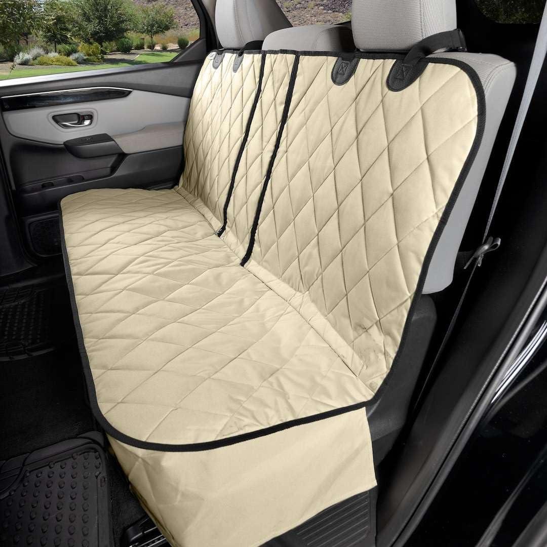 Tan Quilted Polyester Dog Seat Cover for Split Rear Bench