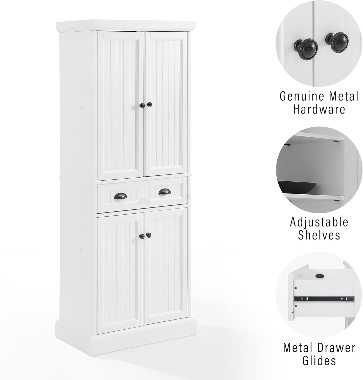 Shoreline Pantry White - Crosley: Beadboard Design, Adjustable Shelves, Storage Cabinet