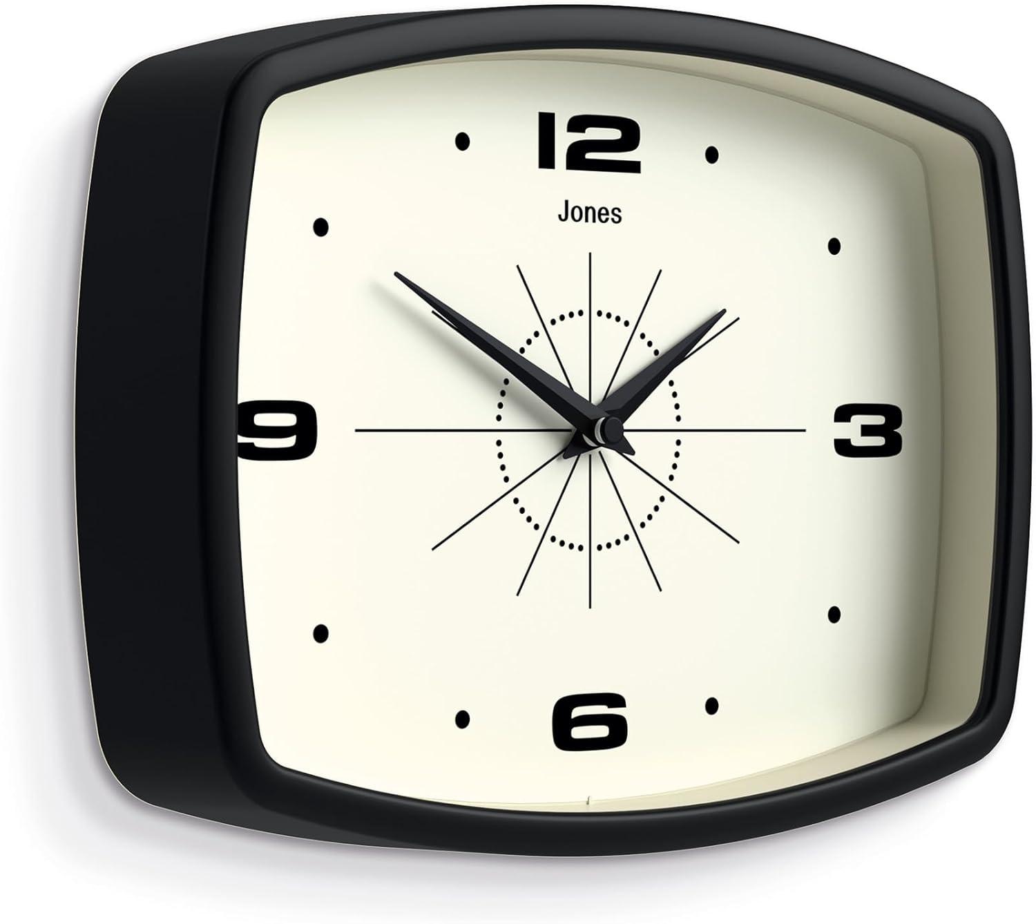 JONES CLOCKS® Movie Wall Clock | Retro Rectangular Clock | 10 inch | Black | Cool Designer Look for Kitchen, Living Room or Office