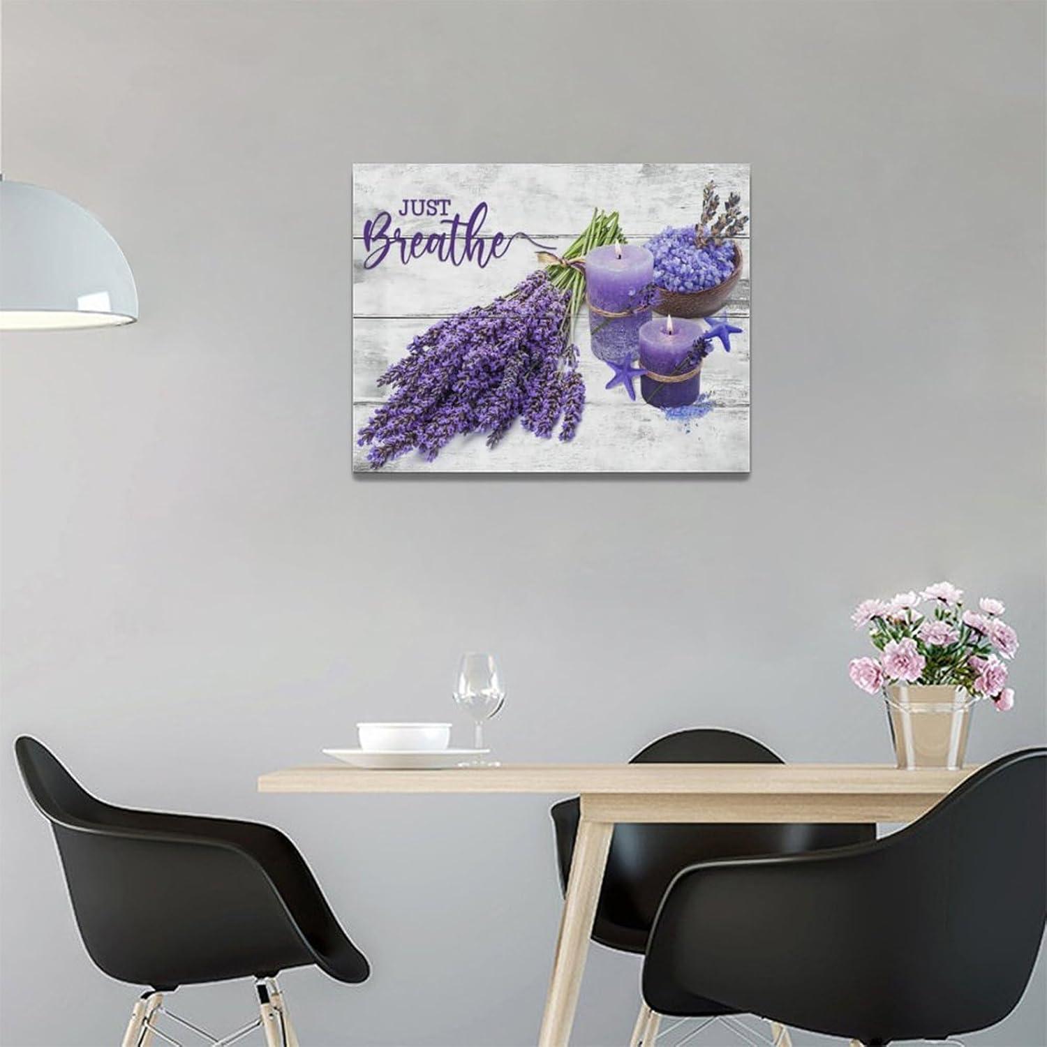 Bathroom Wall Art Lavender Pictures Purple Bathroom Decor Flower Canvas Print Wall Decor Farmhouse Bathroom Decor Wall Art Purple Candles and Lavender Painting Framed Modern Home Artwork Large 16"x12"