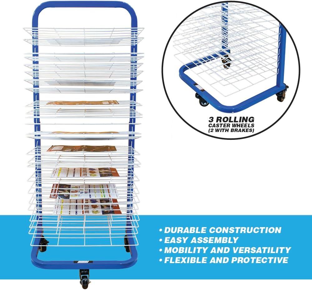 U.S. Art Supply 25 Shelf Art Drying Rack for Classrooms and Studios - Mobile Wheels, Wall Mountable, 25 Removable Shelves - Stack Store Artwork, Canvases Paintings Drawings - 14.5" D x 17.5" W x 38" H