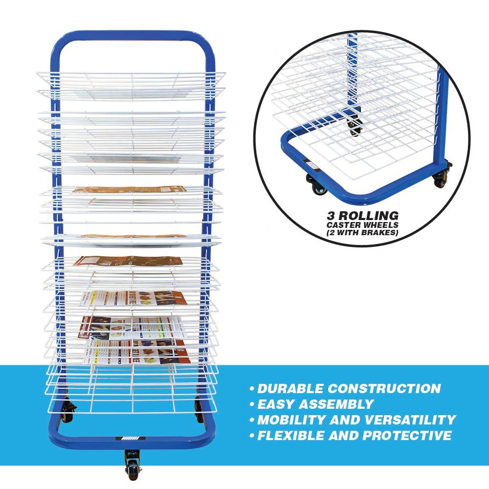 U.S. Art Supply 25 Shelf Art Drying Rack for Classrooms and Studios - Mobile Wheels, Wall Mountable, 25 Removable Shelves - Stack Store Artwork, Canvases Paintings Drawings - 14.5" D x 17.5" W x 38" H